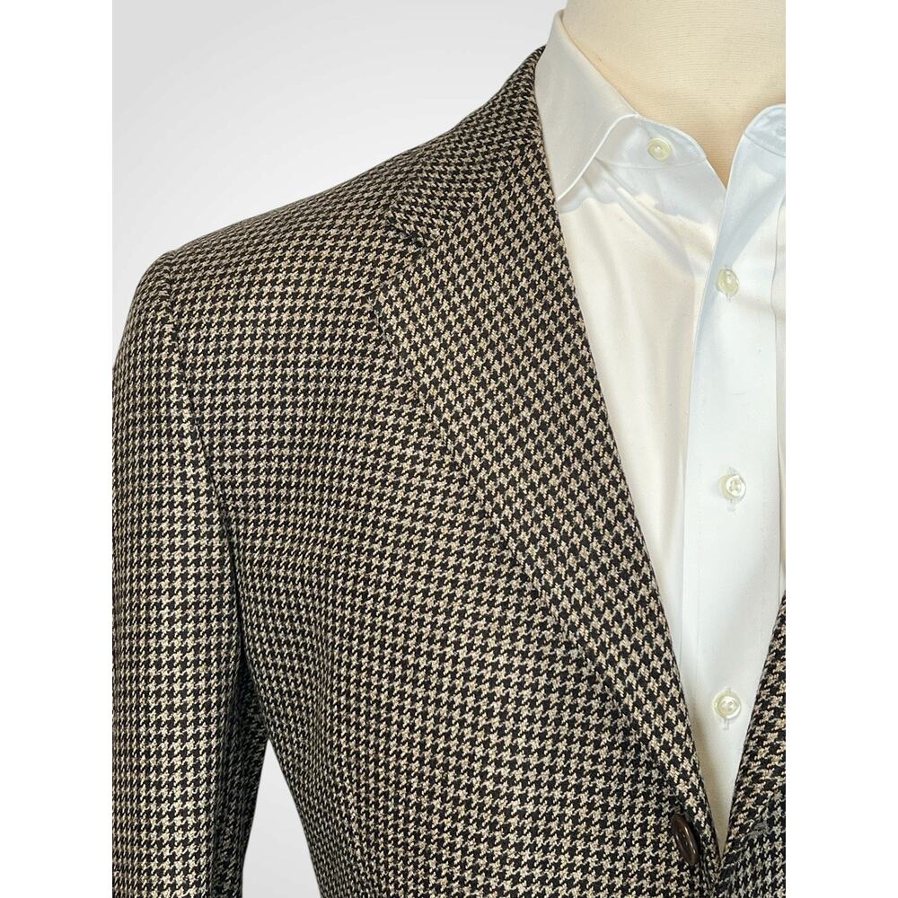 Vintage Zegna x Cambridge Wool Cashmere 46-48L Black Tan Houndstooth Sport Coat - Picture 6 of 16